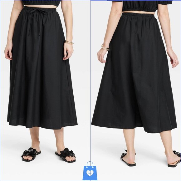 Small - Womens Midi A-Line Skirt - A New Day - Black - Picture 1 of 5